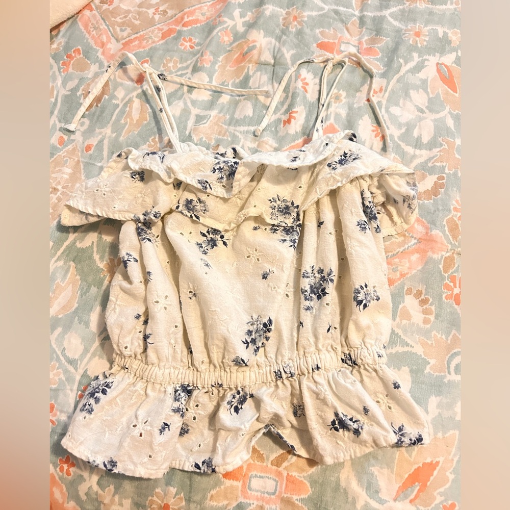 Floral Ruffle Top with Blue Accents - Picture 1 of 4